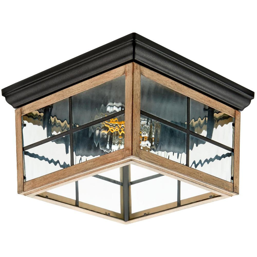 Outdoor Flush Mount Ceiling Light Fixture, Wood Grain Porch Light w/ Water Glass, Bulbs Not Included price history on PriceWatchPro