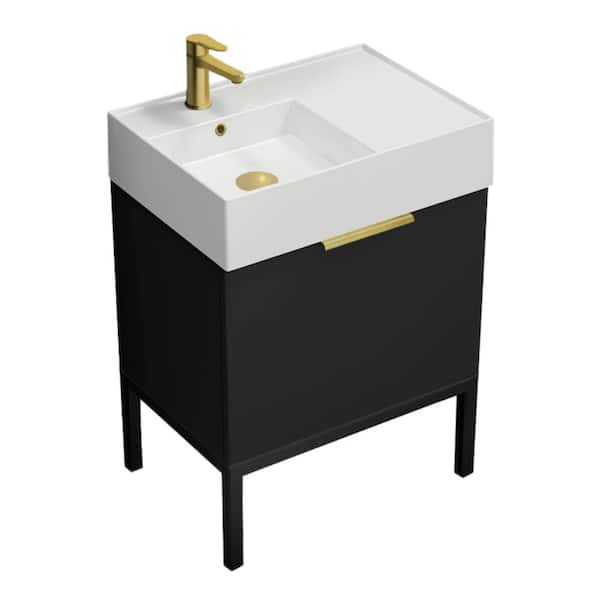 Nameeks Derin 23.6 in. W x 17.3 in. D x 34.64 in. H Modern Bathroom Vanity in Matte Black With White Ceramic Top