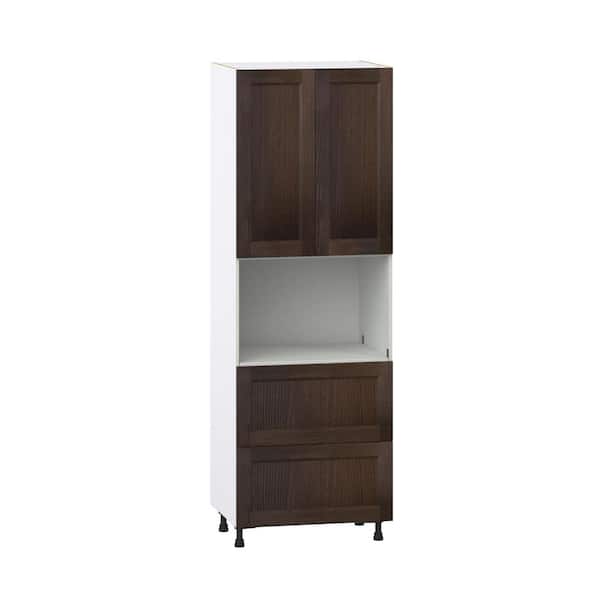 Georgetown 30 in. W x 24 in D x 89.5 in H Assembled Microwave Pantry Kitchen Cabinet in Chestnut with 2-Drawers