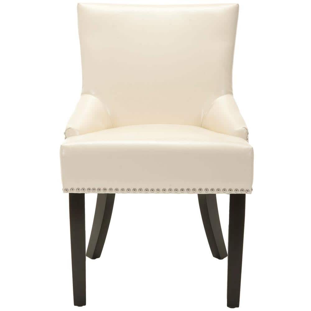 Transitional Flat Cream Leather Upholstered Side Chair with Nailhead Trim