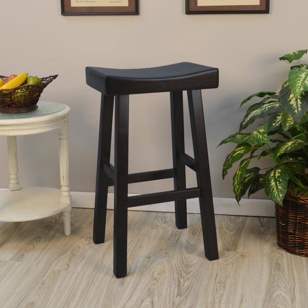 Black Wood 30" Saddle Style Backless Bar Stool