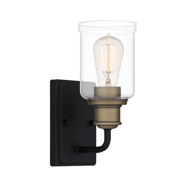 Quoizel Cox 1-Light Matte Black Wall Sconce with Clear Glass