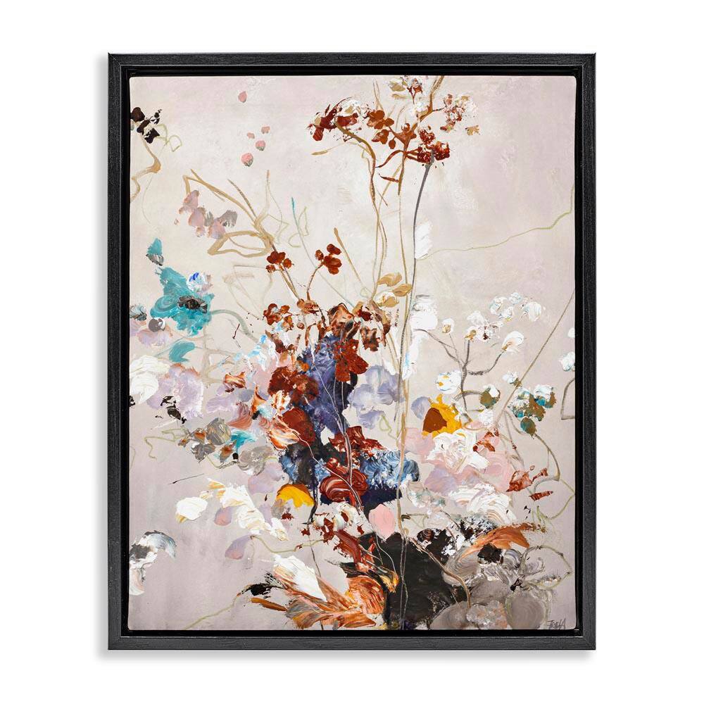 Earth Tones Floral Abstraction by Design Fabrikken Black Floater Frame Nature Graphic Art Print 31 in. x 25 in.