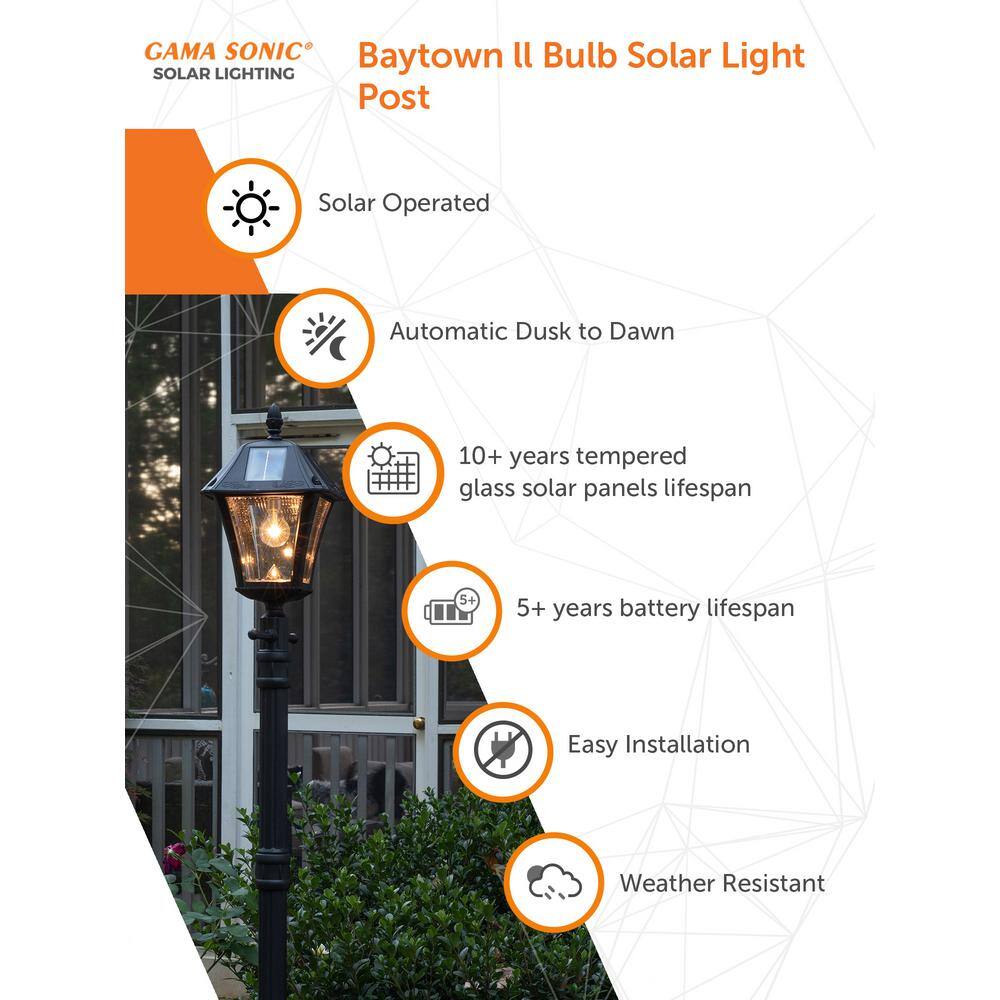 Baytown II Black Resin Solar Lamp Post with LED Light