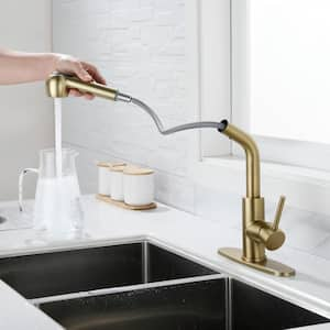 Single Handle Kitchen Faucets with Pull Down Sprayer Kitchen Faucet 360° Swivel Deckplate Included in Gold