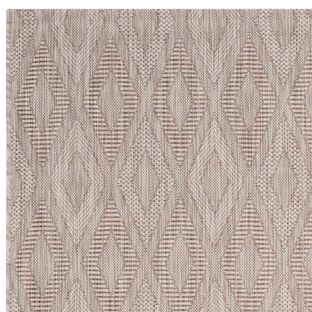 Beige Geometric 4' Square Indoor/Outdoor Area Rug