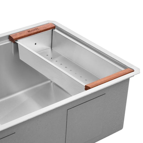 LedgeFit 17 in. Workstation Sink Replacement Stainless Steel Colander with Wooden Handles