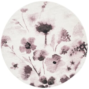 Adirondack Ivory/Purple 4 ft. x 4 ft. Round Gradient Floral Area Rug