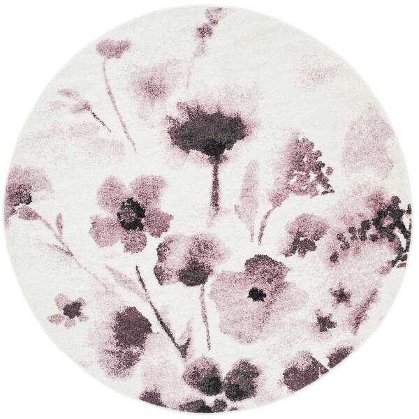 SAFAVIEH Adirondack Ivory/Purple 4 ft. x 4 ft. Round Gradient Floral Area Rug