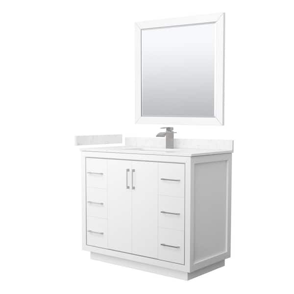 Wyndham Collection Icon 42 in. W x 22 in. D x 35 in. H Single Bath Vanity in White with Carrara Cultured Marble Top and 34" Mirror