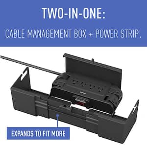 Wiremold CordMate 8-Outlet Cable Management Box with Built-In Surge Protected Power Strip, for Home or Office, Black