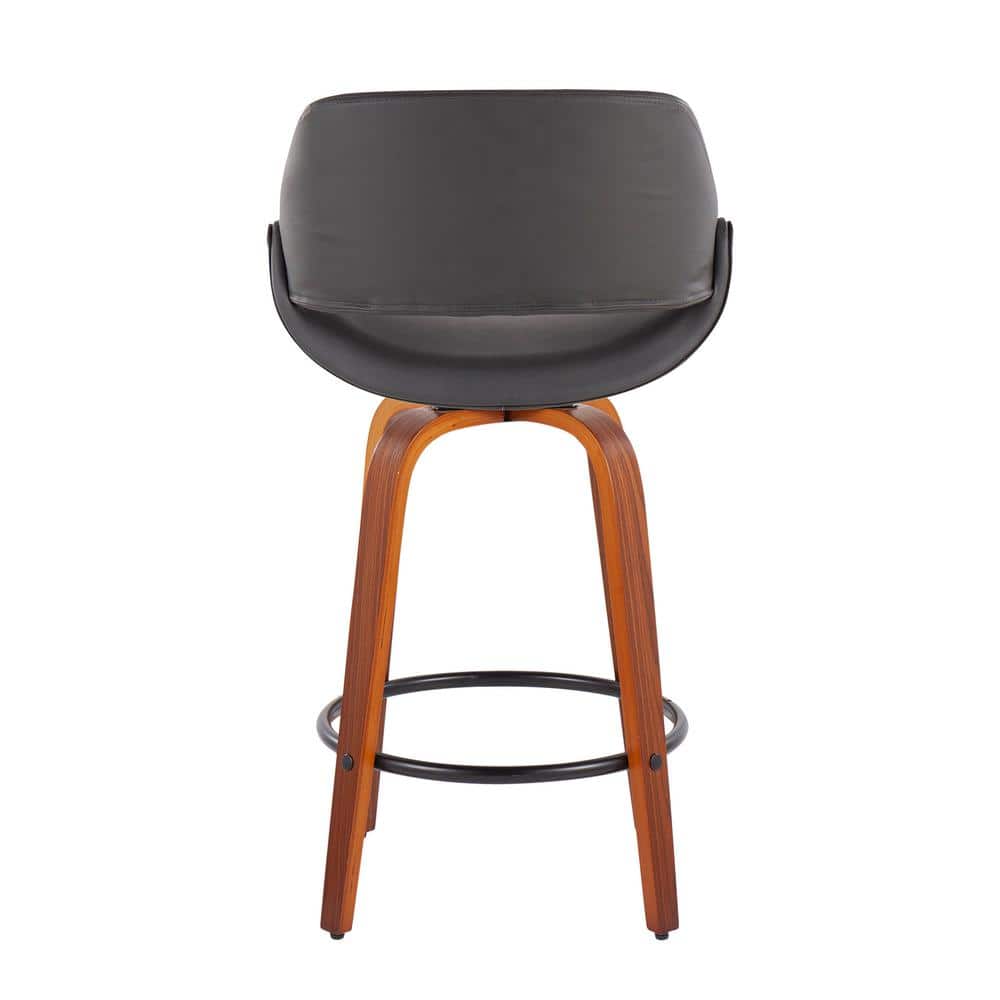Set of 2 Flared Walnut & Metal Swivel Counter Stools in Black/Grey
