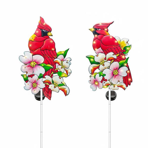 2-Pack 41 in. Lighted Solar Cardinal Garden Stakes - Red Bird Outdoor Decor