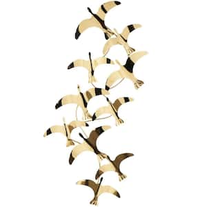 19 in. x 43 in. Gold Stainless Steel Minimalistic Flying Bird Wall Metal Work