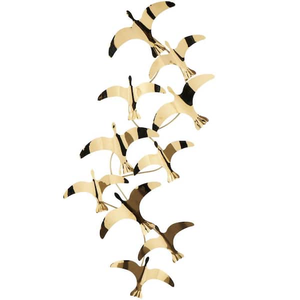 19 in. x 43 in. Gold Stainless Steel Minimalistic Flying Bird Wall Metal Work