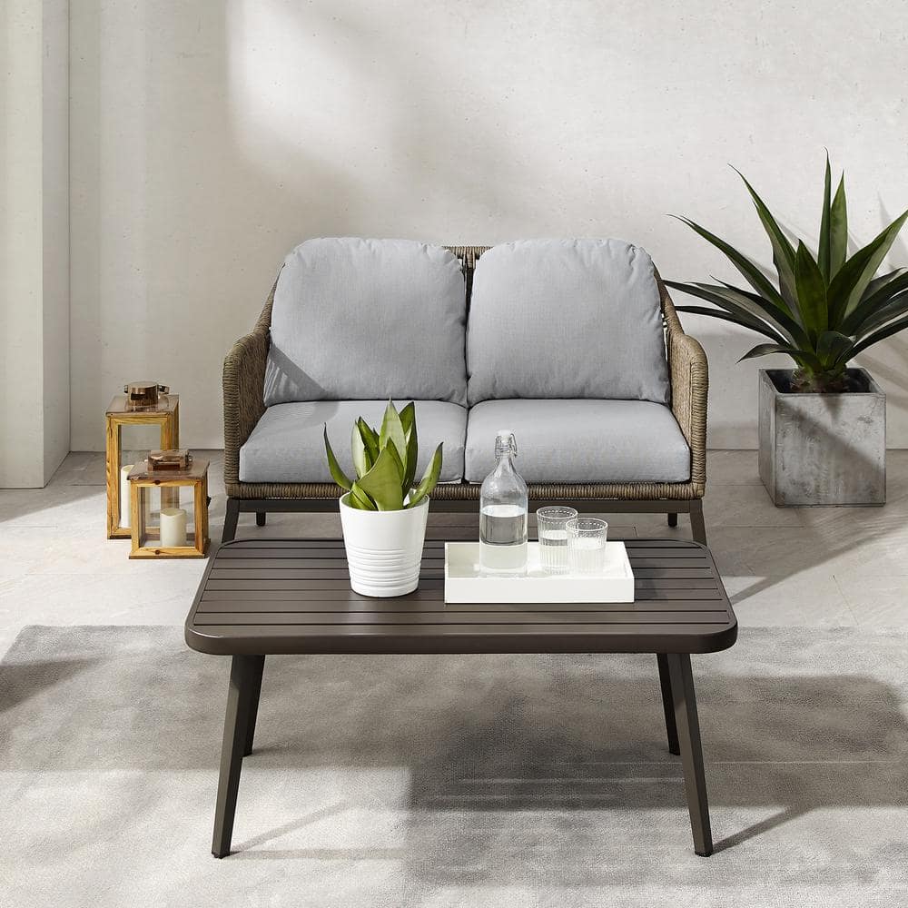Haven 2-Piece Light Gray and Brown Wicker Outdoor Conversation Set