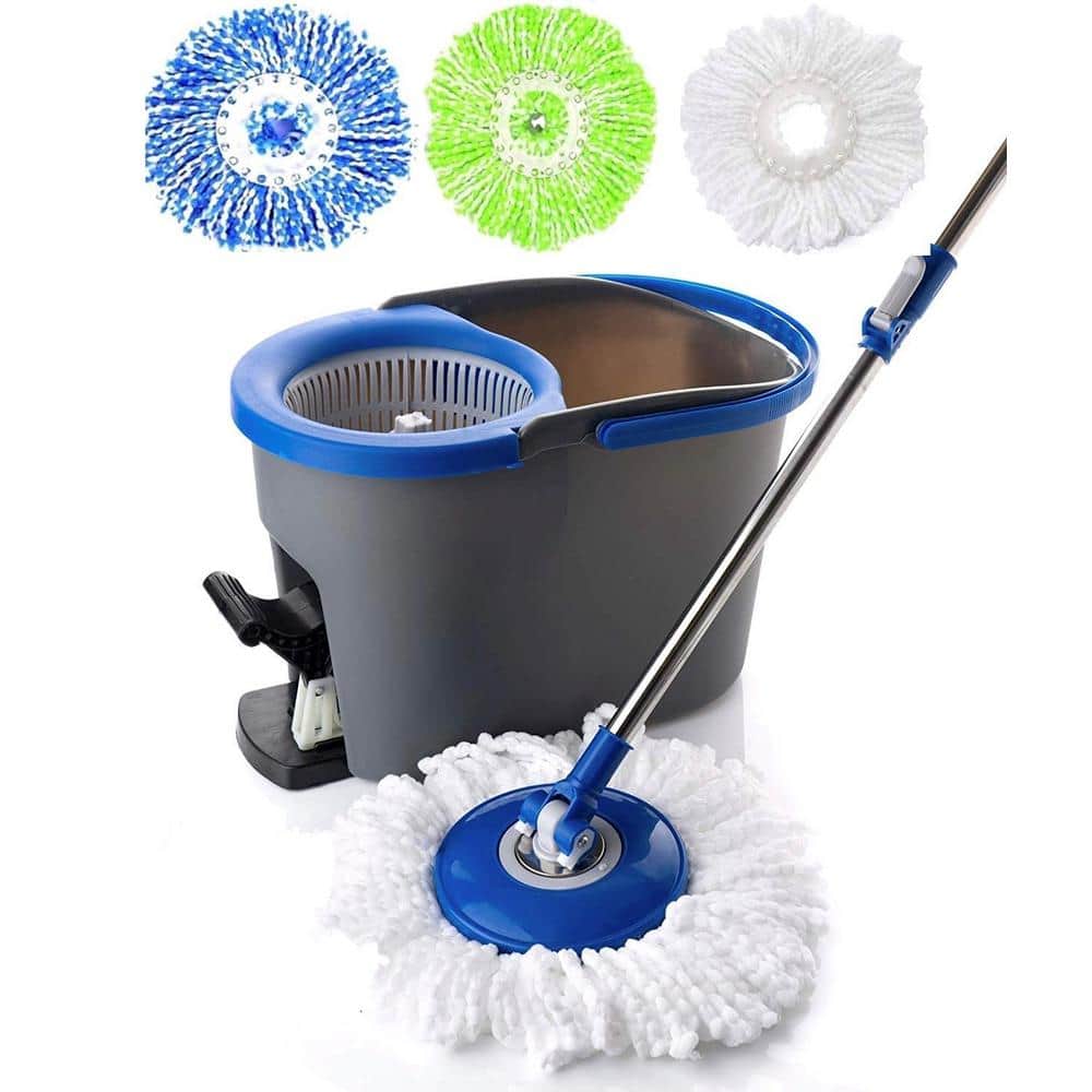 Simpli-Magic Gray and Blue Spin Mop with Foot Pedal with 3 Mop Heads 8 L