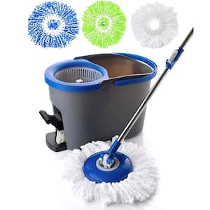Gray and Blue Spin Mop with Foot Pedal with 3 Mop Heads 8 L