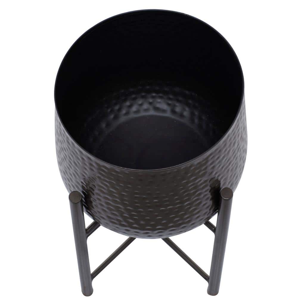 Large Black Metal Planter with Removable Stand, Set of 2