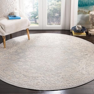 Reflection Light Gray/Cream 3 ft. x 3 ft. Floral Border Round Area Rug