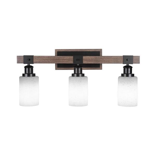 Unbranded Richmond 25.25 in. 3 Light Vanity Light Matte Black and Painted Woodlook Metal with 4 in. White Muslin no bulbs included