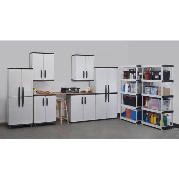 Hdx Gray 5 Tier Plastic Garage Storage, Home Depot White Plastic Storage Shelves