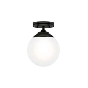 Hepburn 8 in. 1-Light Matte Black Semi-Flush Mount