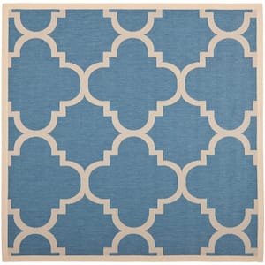 Courtyard Blue/Beige 5 ft. x 5 ft. Square Geometric Indoor/Outdoor Patio  Area Rug