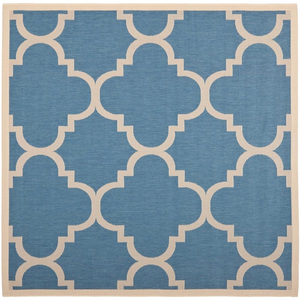 SAFAVIEH Courtyard Blue/Beige 5 ft. x 5 ft. Square Geometric Indoor ...