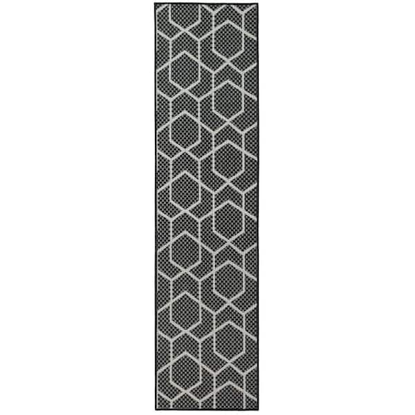 Nourison Horizon Black 2 ft. x 6 ft. Indoor/Outdoor All-Over design Contemporary Runner Area Rug