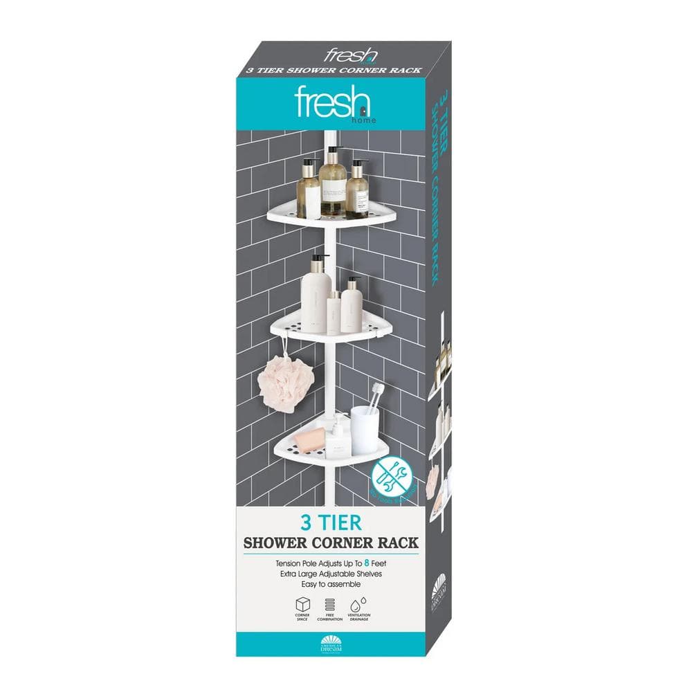 White 4-Tier Adjustable Rustproof Shower Caddy with Tension Pole