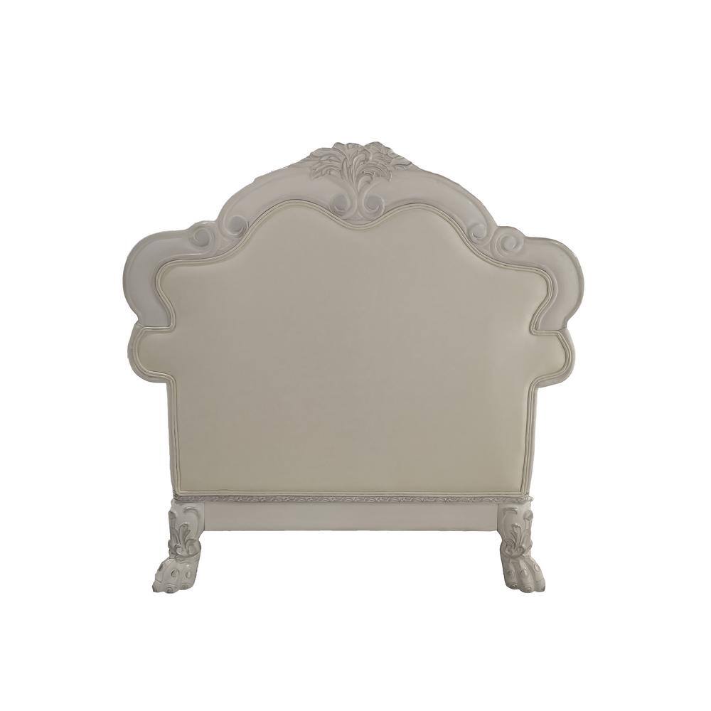 Dresden White Faux Leather and Wood Tufted Accent Chair