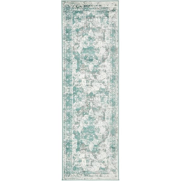 Unique Loom Sofia Salle Garnier Turquoise 2' 0 x 6' 7 Runner Rug ...