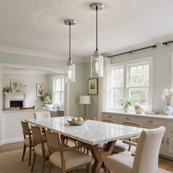 1-Light Brushed Nickel Pendant Light, Rustic Farmhouse Industrial Hanging Fixture for Kitchen Island Dining, 2-Pack