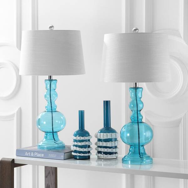 Aqua Glass Table Lamp Set, Aqua Table Lamp Set