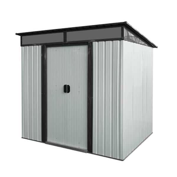 6 ft. W x 5 ft. D Outdoor Metal Storage Shed with Sliding Doors and Transparent Plate for Garden and Lawn, White Black