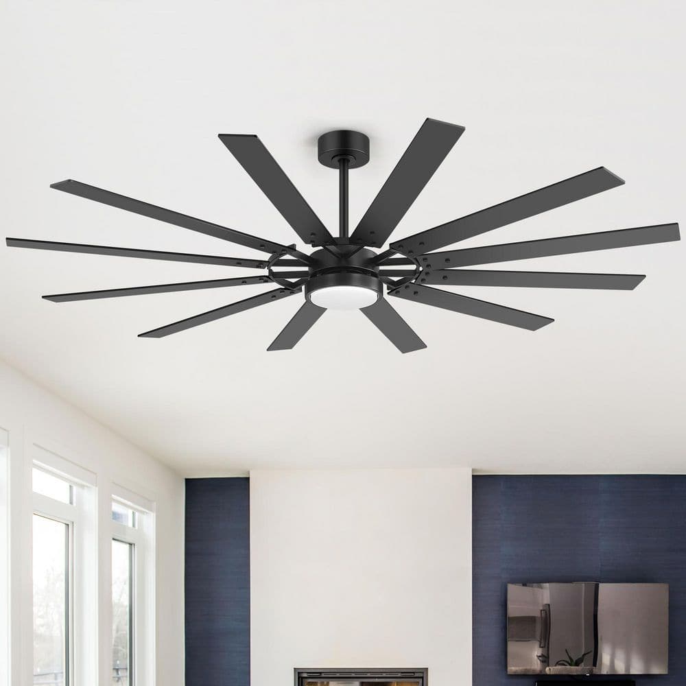 Archer 72 in. Black Windmill Ceiling Fan with Integrated LED, Downrod, Black/Brown Blade and Remote Included price history on PriceWatchPro