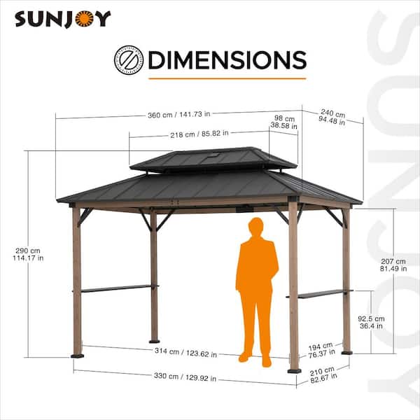 Sunjoy 8 ft. x 12 ft. Hammered Brown Churchill Cedar Framed Grill