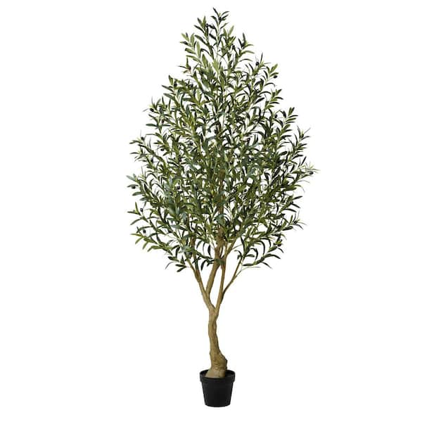 DR.Planzen 7ft.Artificial Olive Tree-Faux Silk Plant Fake Tree for Home Office Decor Black pot Indoor\Outdoor Plant Living Room
