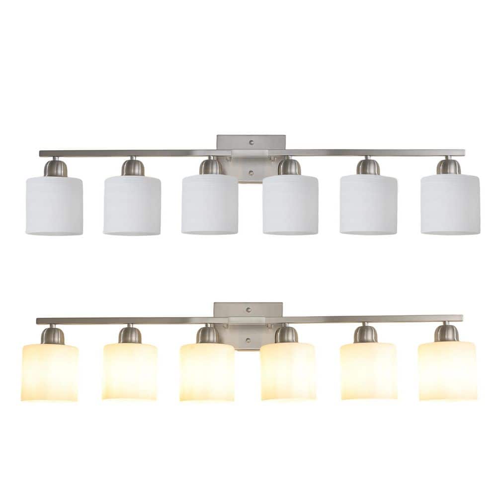 38 in. Indoor 6-Light Nickel Vanity Light, Wall Sconce Lighting with Milky White Glass Shade, Bulbs not Included price history on PriceWatchPro