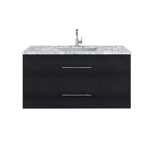 Napa 48 in. W x 22 in. D x 21.75 in. H Single Sink Bath VanityWall in Black Ash with White Carrera Marble Countertop
