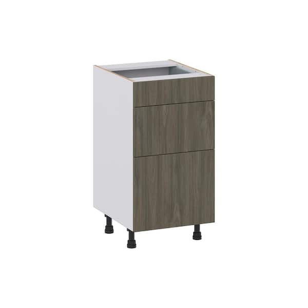 J COLLECTION 18 in. W x 34.5 in. H x 24 in. D Medora Textured Slab Walnut Assembled 2 Waste Bins Pullout and 1-Drawer Kitchen Cabinet
