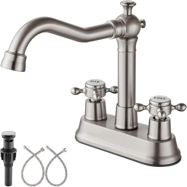 Unbranded 4 in. Centerset Double Handle High Arc Bathroom Faucet with Ceramic Cover with Drain Kit Included in Brushed Nickel