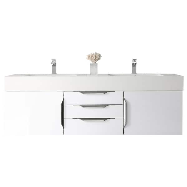 James Martin Vanities Mercer Island 59 in. W x 19.5 in. D x 19.3 in. H Double Bath Vanity in Glossy White with Glossy White Composite Top