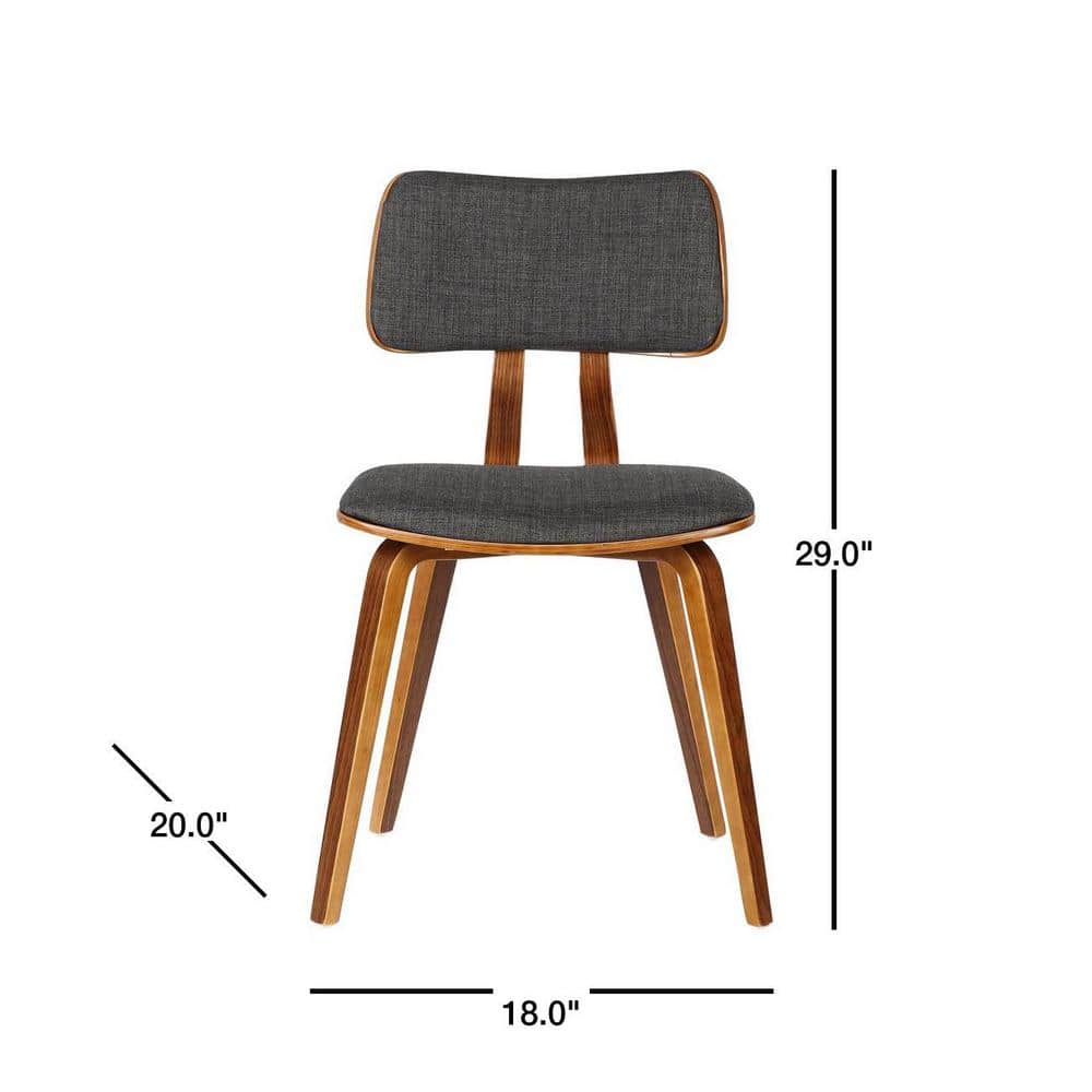Walnut Wood & Charcoal Upholstered Low Side Chair