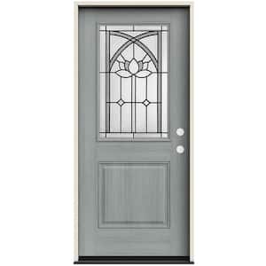 36 in. x 80 in. Left-Hand/Inswing 1/2 Lite Ardsley Decorative Glass Stone Fiberglass Prehung Front Door