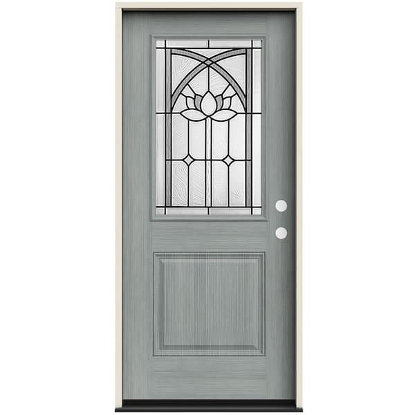 JELD-WEN 36 in. x 80 in. Left-Hand/Inswing 1/2 Lite Ardsley Decorative Glass Stone Fiberglass Prehung Front Door