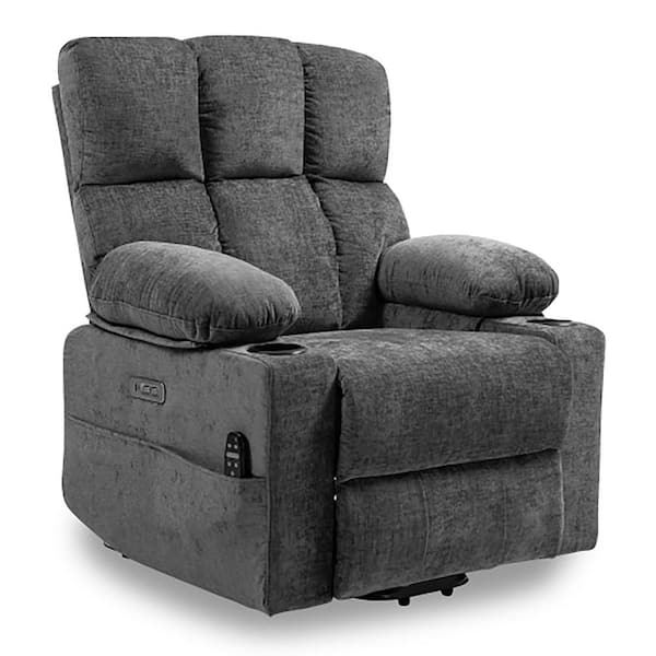 Boyel Living 35.5 in. W Chenille Power Lift Recliner Chair in Gray with Vibration Massage and Lumbar Heating