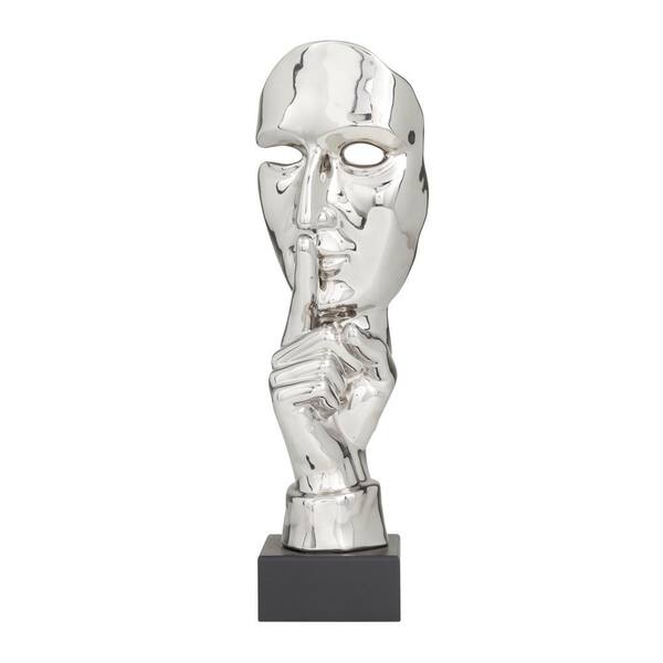 Litton Lane 5 in. x 17 in. Silver Polystone Quiet Gesture Mask Sculpture