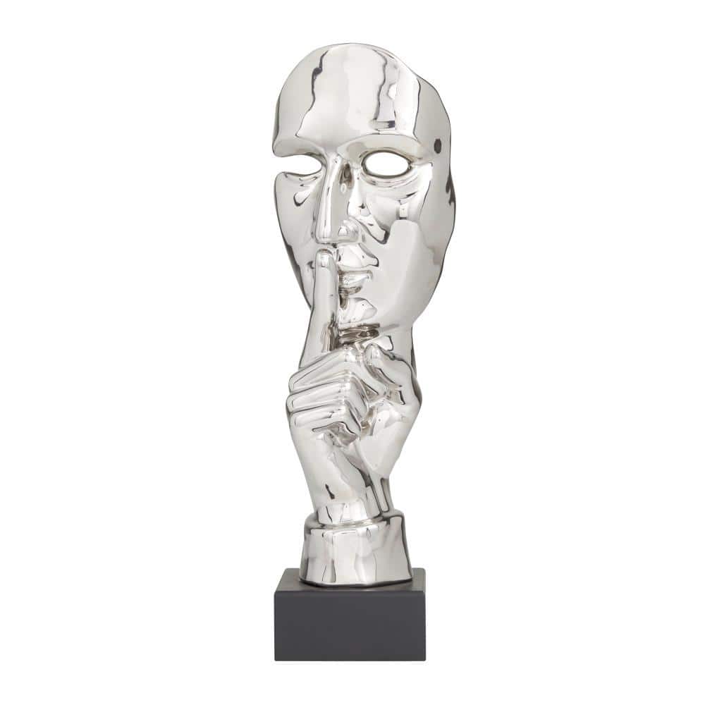 Silver Porcelain Contemporary Mask Statue with MDF Base